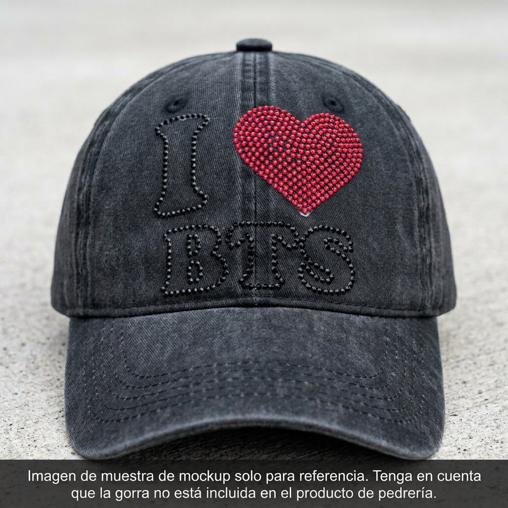Planilla de Pedrería Hotfix - I_LOVE_BTS_Para Gorra 10x8cm_SS6 (2mm)